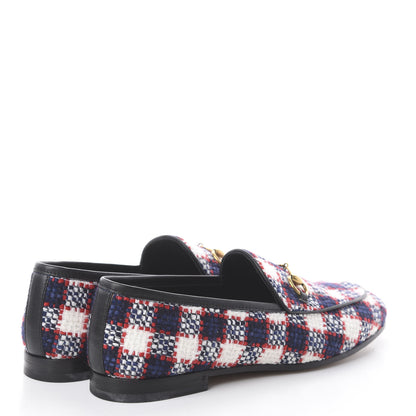 Gucci Vintage Tweed Check Horsebit Womens Jordaan Loafers 39 White Hibiscus Red Marine 4 of 7