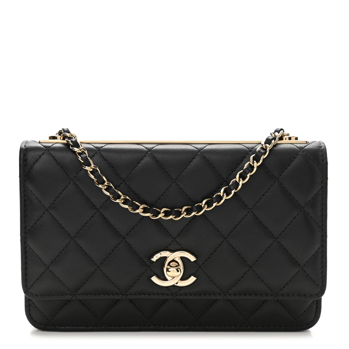 Lambskin Quilted Trendy CC Wallet On Chain WOC Black