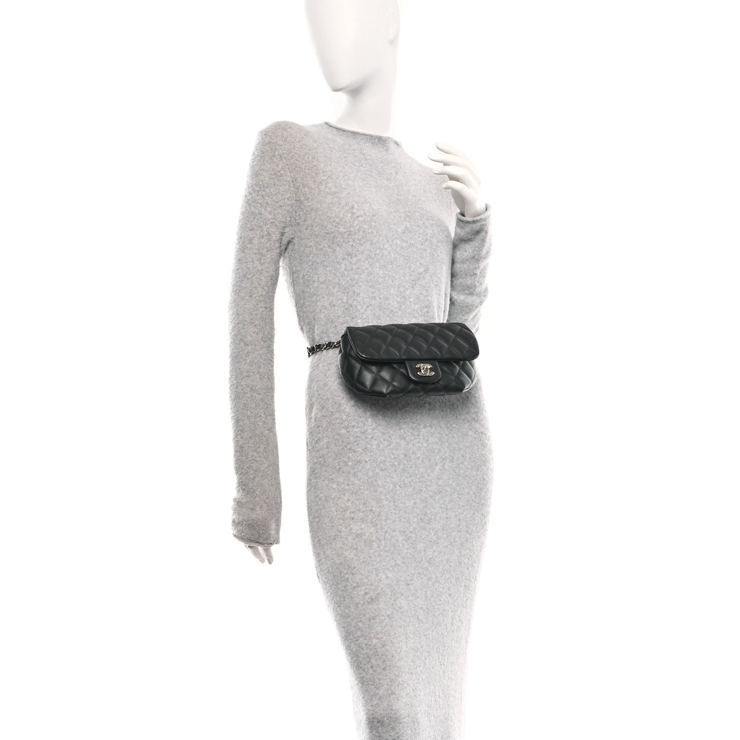 Calfskin Quilted CC Uniform Flap Belt Bag Black