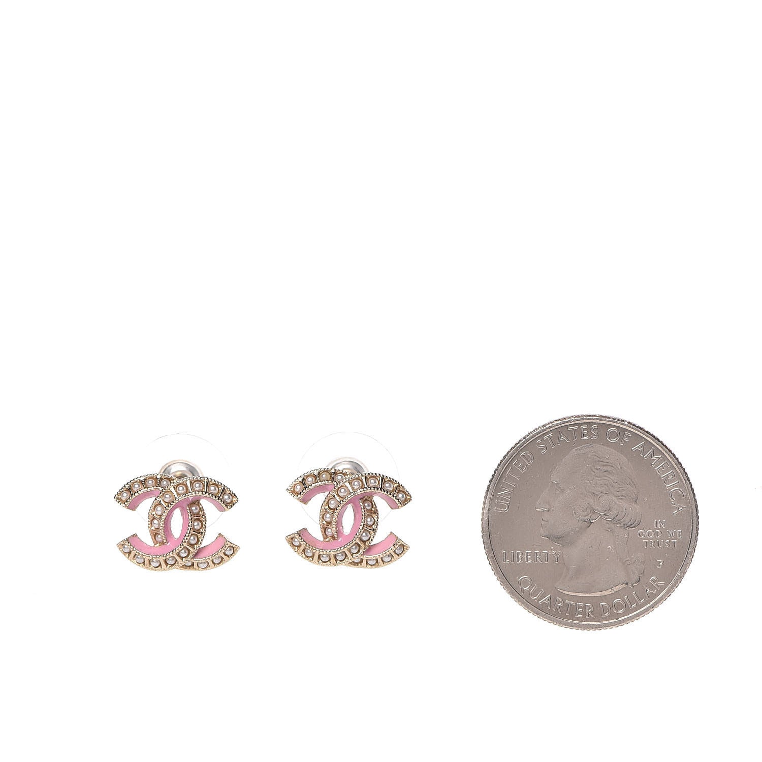 Chanel Metal Pearl Enamel CC Earrings Gold Pink 2 of 5