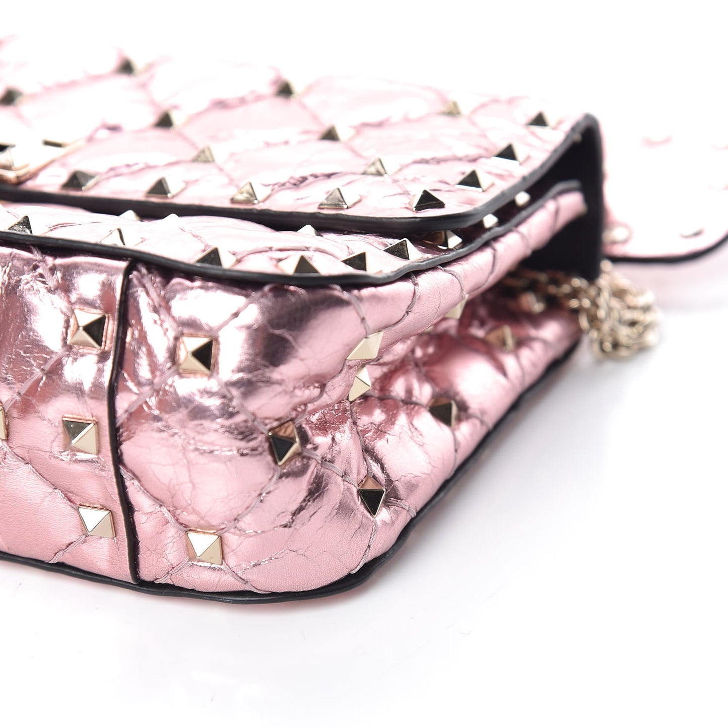 Metallic Wrinkled Lambskin Small Rockstud Spike Shoulder Bag Lipstick