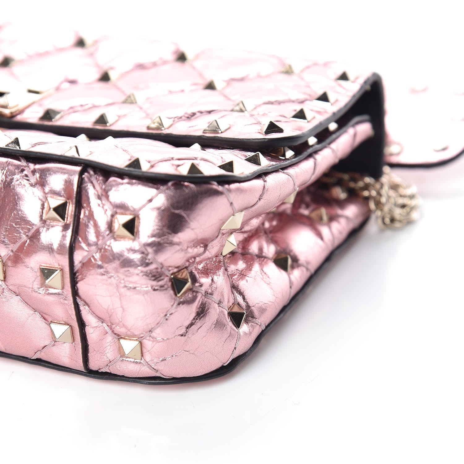 Valentino Garavani Metallic Wrinkled Lambskin Small Rockstud Spike Shoulder Bag Lipstick 8 of 8