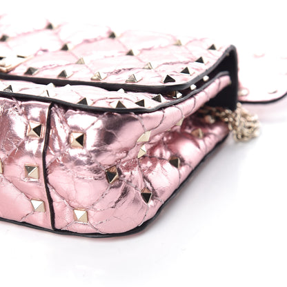 Valentino Garavani Metallic Wrinkled Lambskin Small Rockstud Spike Shoulder Bag Lipstick 8 of 8