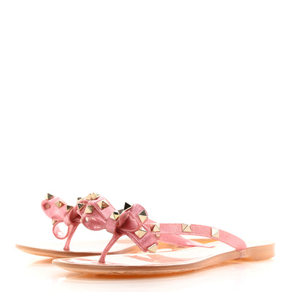 Valentino Garavani PVC Jelly Glitter Rockstud Bow Thong Sandals 37 Pink 3 of 11
