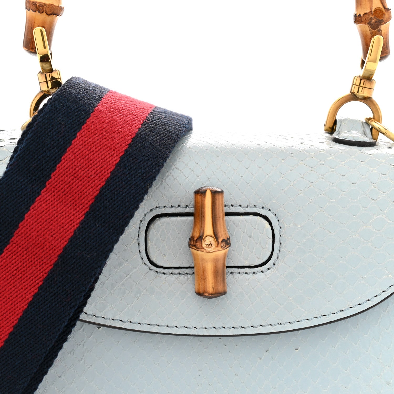 Gucci Snakeskin Small Bamboo 1947 Top Handle Bag Light Blue 9 of 14