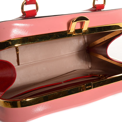 Prada Saffiano Vernice Pyramid Bag Rosso Geranio Black 5 of 9