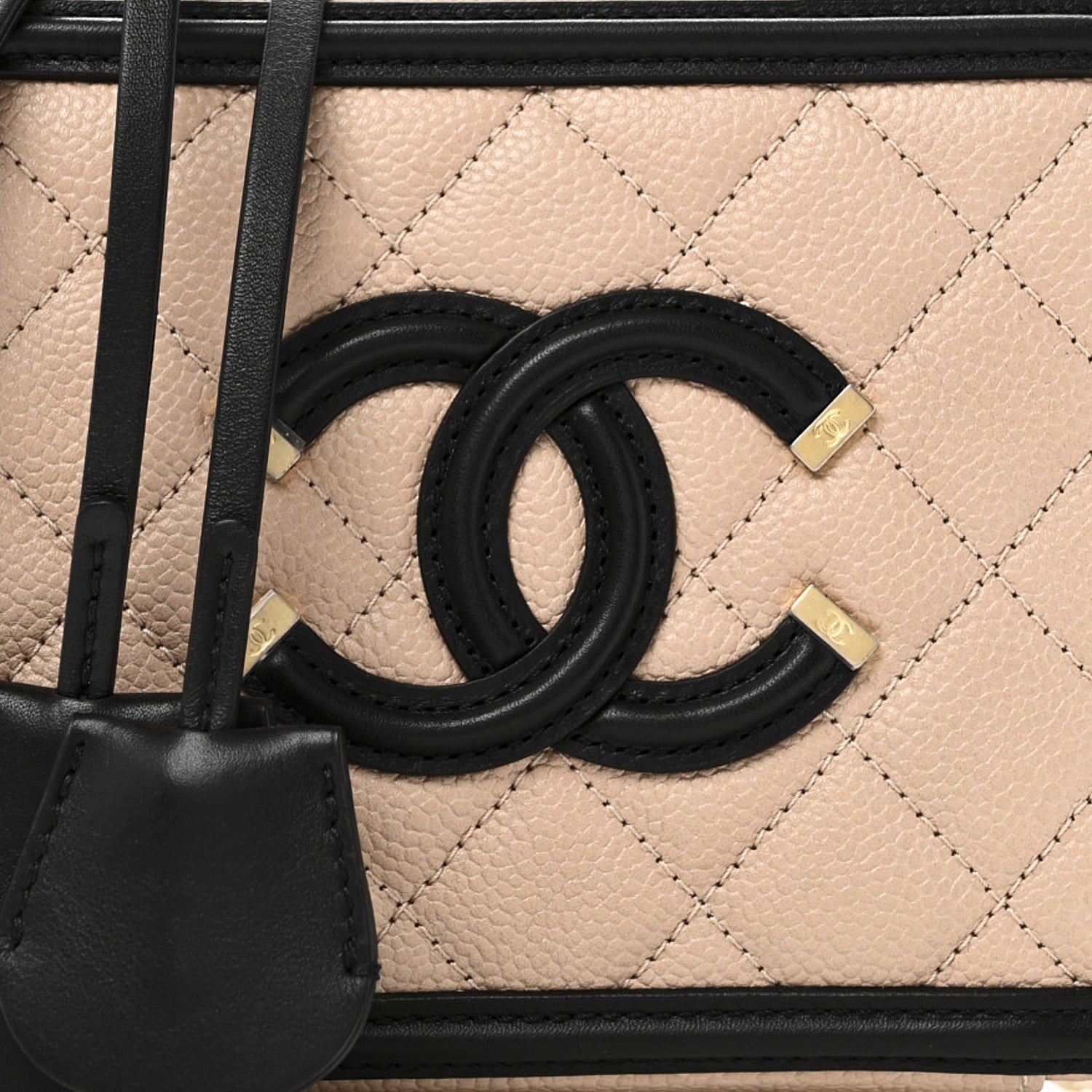 Chanel Caviar Quilted Small CC Filigree Vanity Case Beige Black 8 of 11