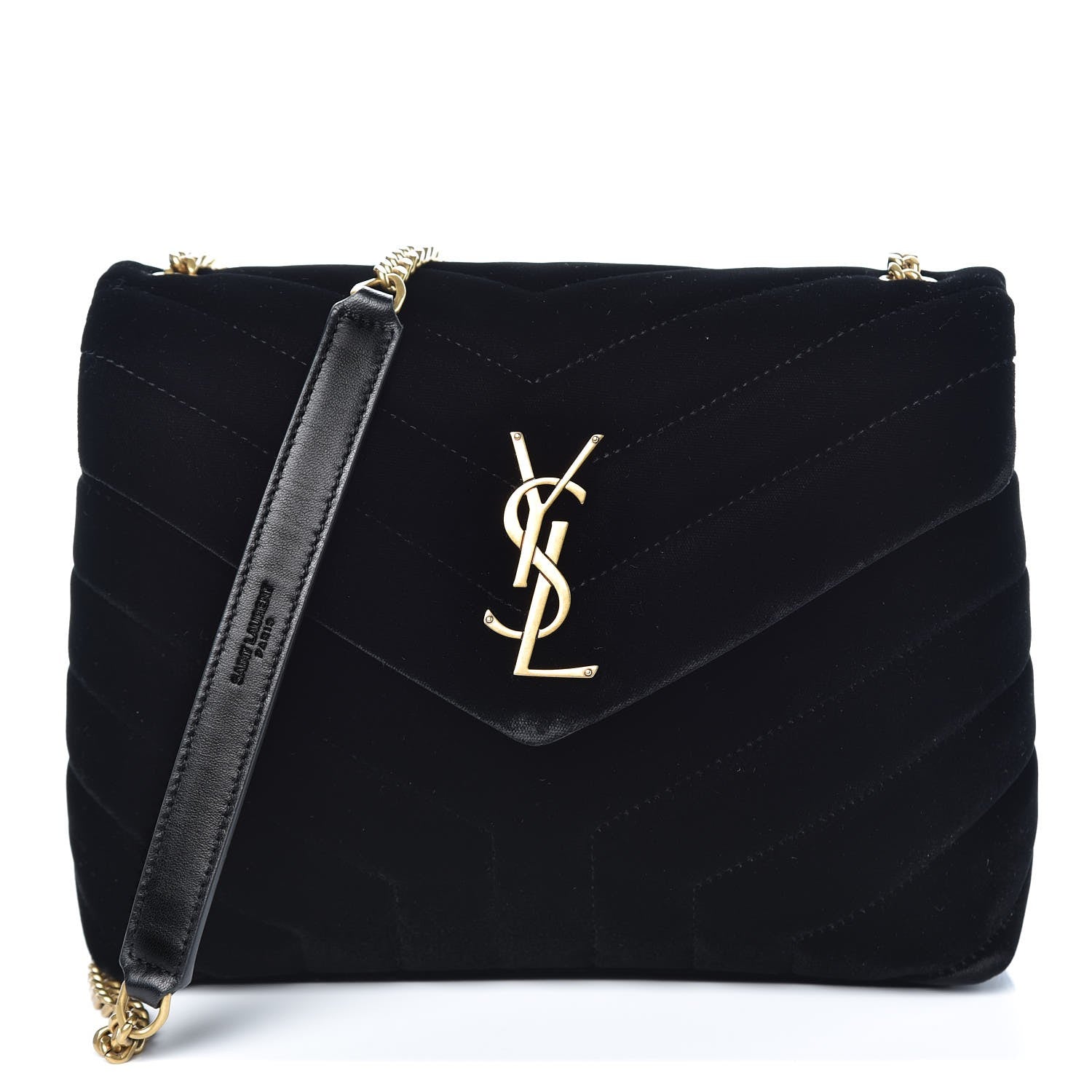 Saint Laurent Velvet Y Quilted Monogram Small Loulou Chain Satchel Black 1 of 11