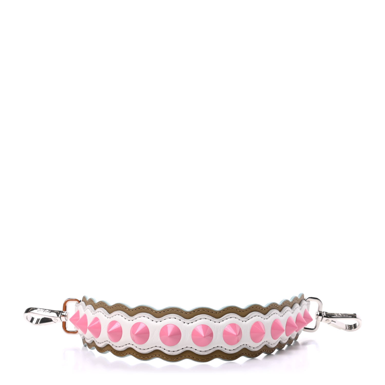 Fendi Vitello Dolce Scalloped Spike Studded Mini Strap You White Camaleonte Coral Pink 1 of 3