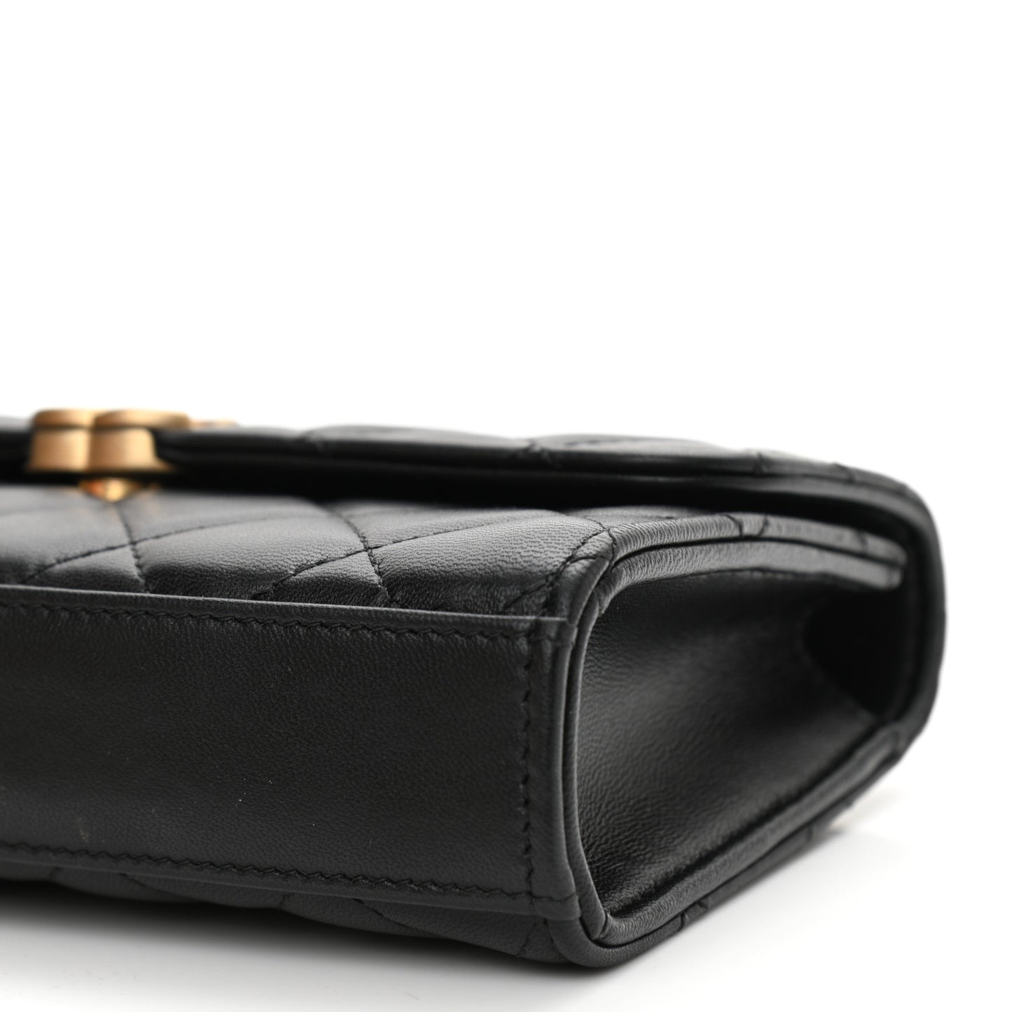 Lambskin Enamel Quilted Top Handle Flap Phone Holder With Chain Black