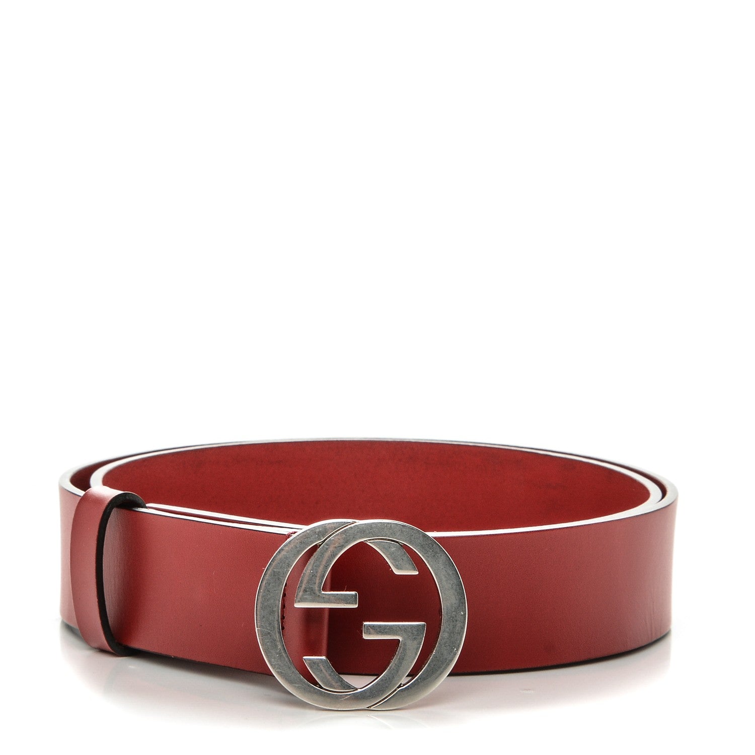 Gucci Selleria Calfskin Nickel Interlocking G 37mm Belt 95 38 Rosso 1 of 6