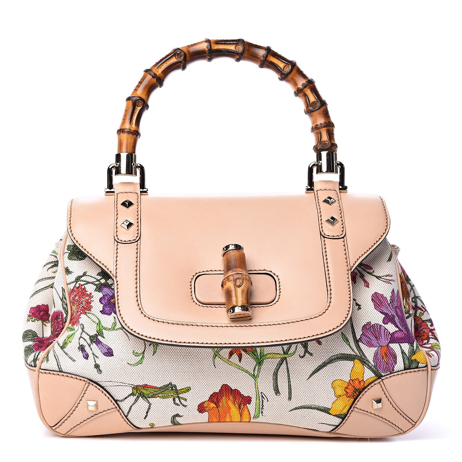 Gucci Floral Flora Canvas Bamboo Top Handle Bag 1 of 10