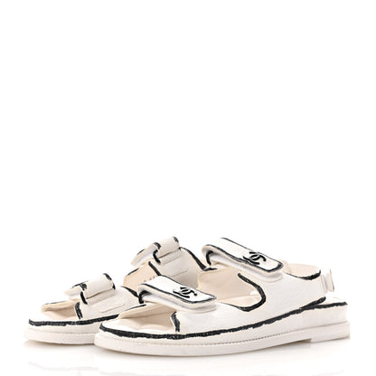Chanel Calfskin Printed Velcro Dad Sandals 39 White Black 4 of 11