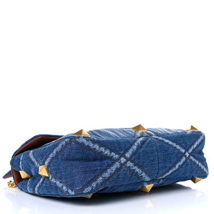 Valentino Garavani Denim Large Roman Stud Shoulder Bag Light Denim Selleria 4 of 11