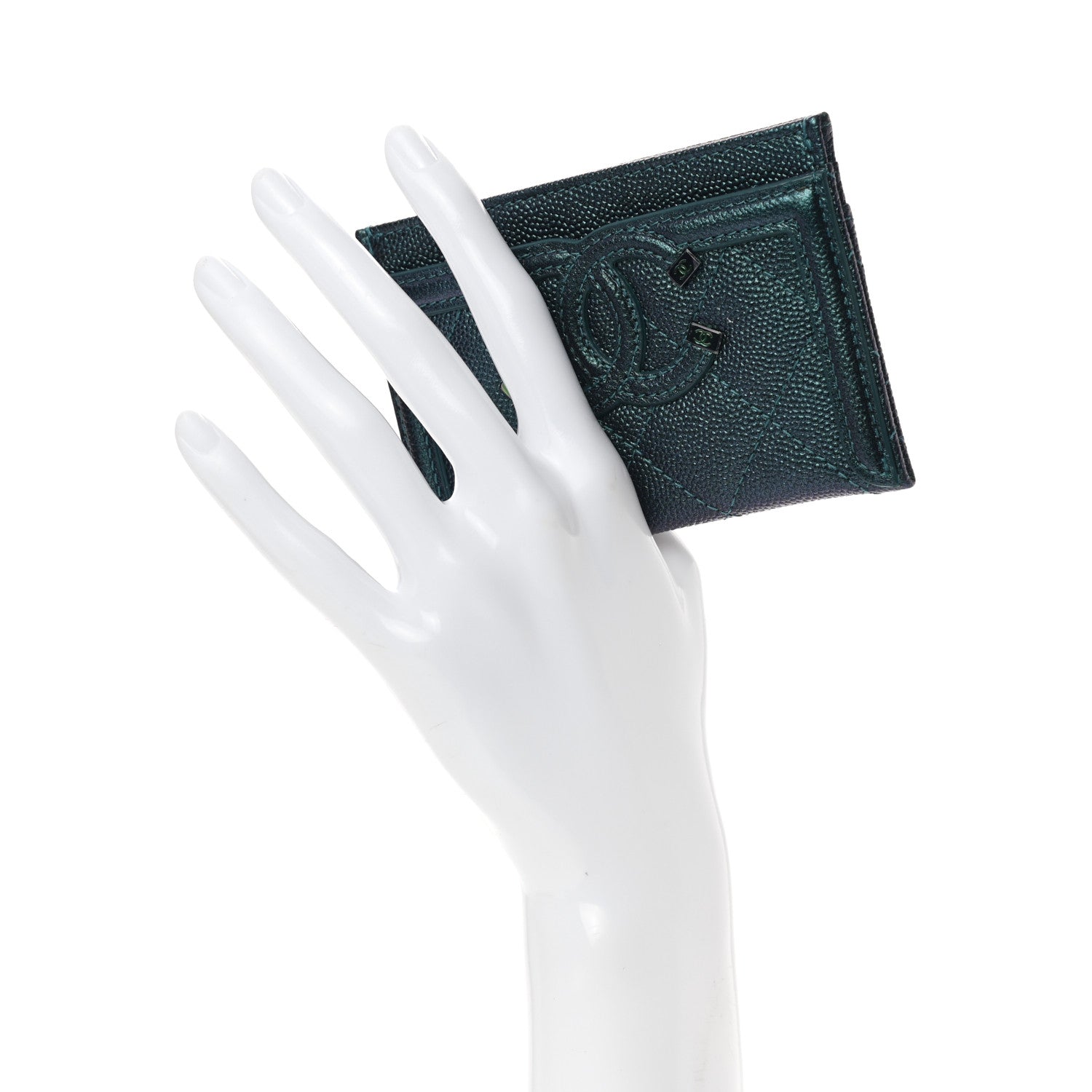 Chanel Iridescent Caviar Quilted Filigree Card Holder Dark Turquoise 2 of 9
