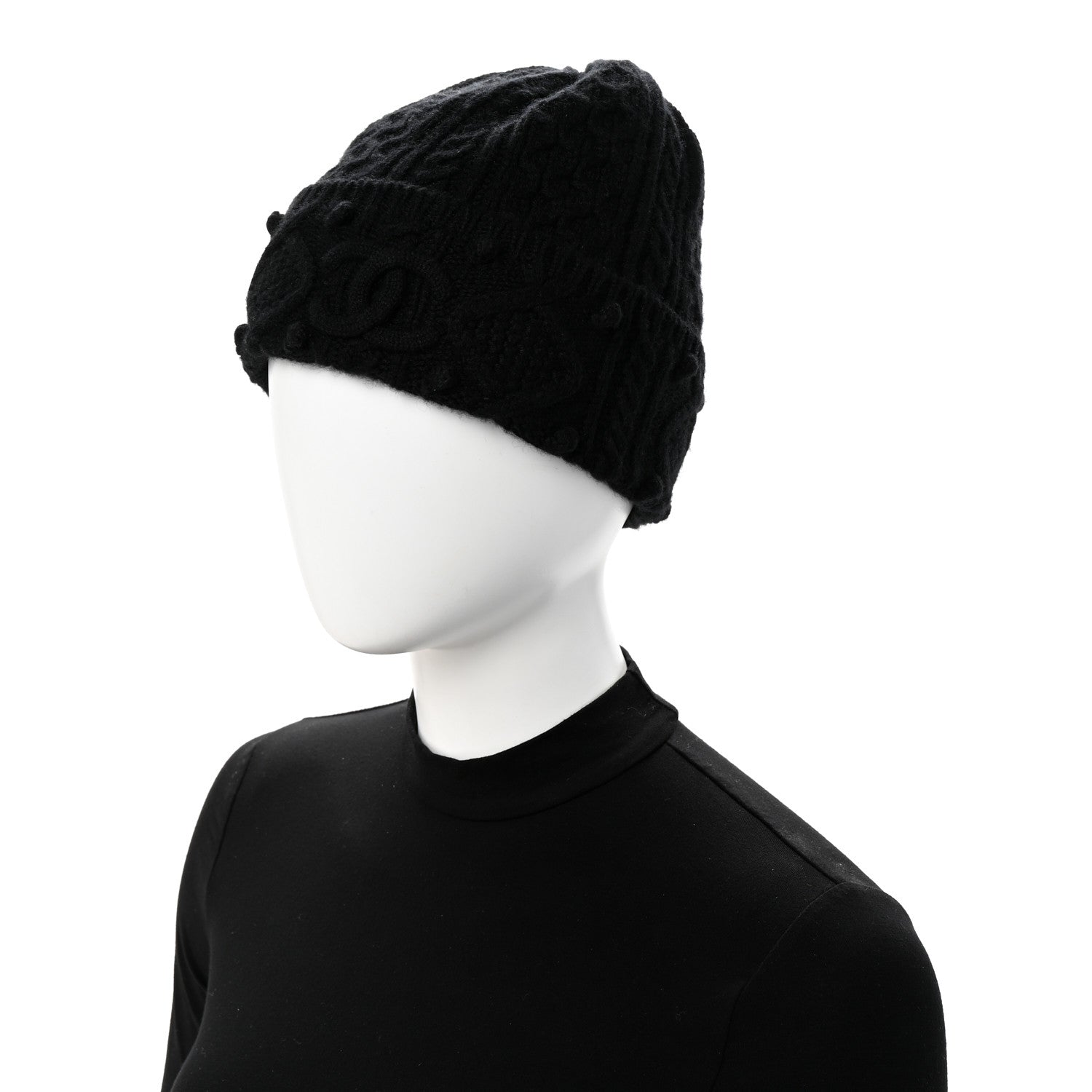Chanel Cashmere CC Beanie Hat Black 2 of 5