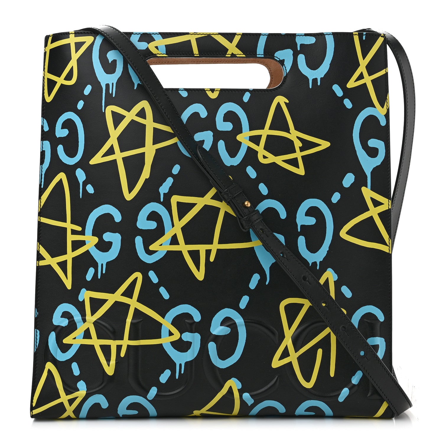 Gucci Calfskin GucciGhost Medium XL Tote Black New Acquamarine 1 of 12