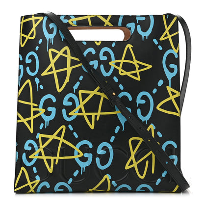 Gucci Calfskin GucciGhost Medium XL Tote Black New Acquamarine 1 of 12