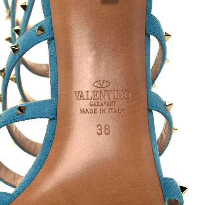 Valentino Garavani Suede Lovestud Caged 90mm Sandals 38 Cerulean 6 of 7