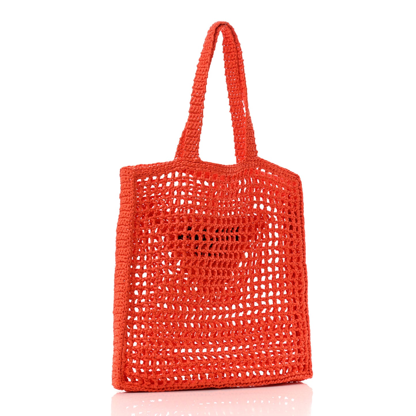 Yarn Raffia Effect Crochet Logo Embroidered Tote Bag Arancio