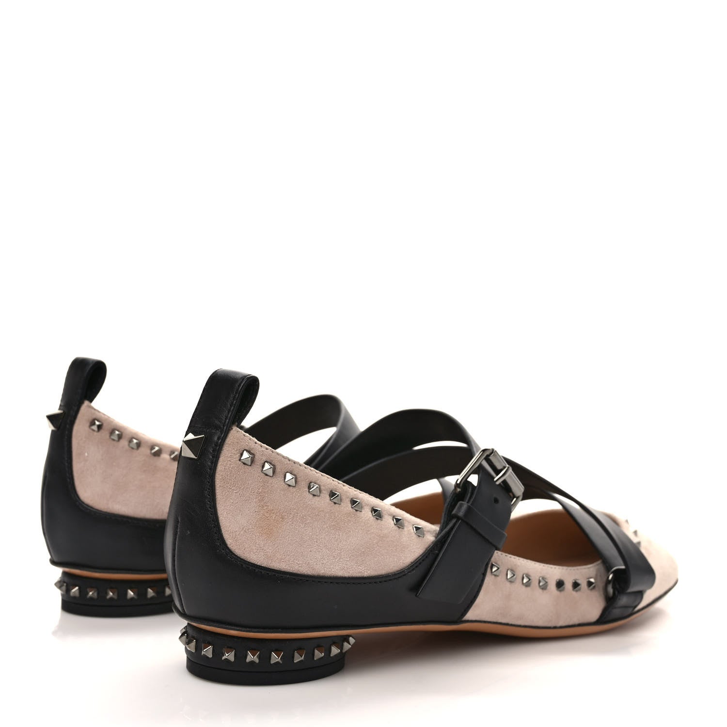 Valentino Garavani Suede Soul Rockstud Strappy Ballerina Flats 38.5 Poudre Black 4 of 7