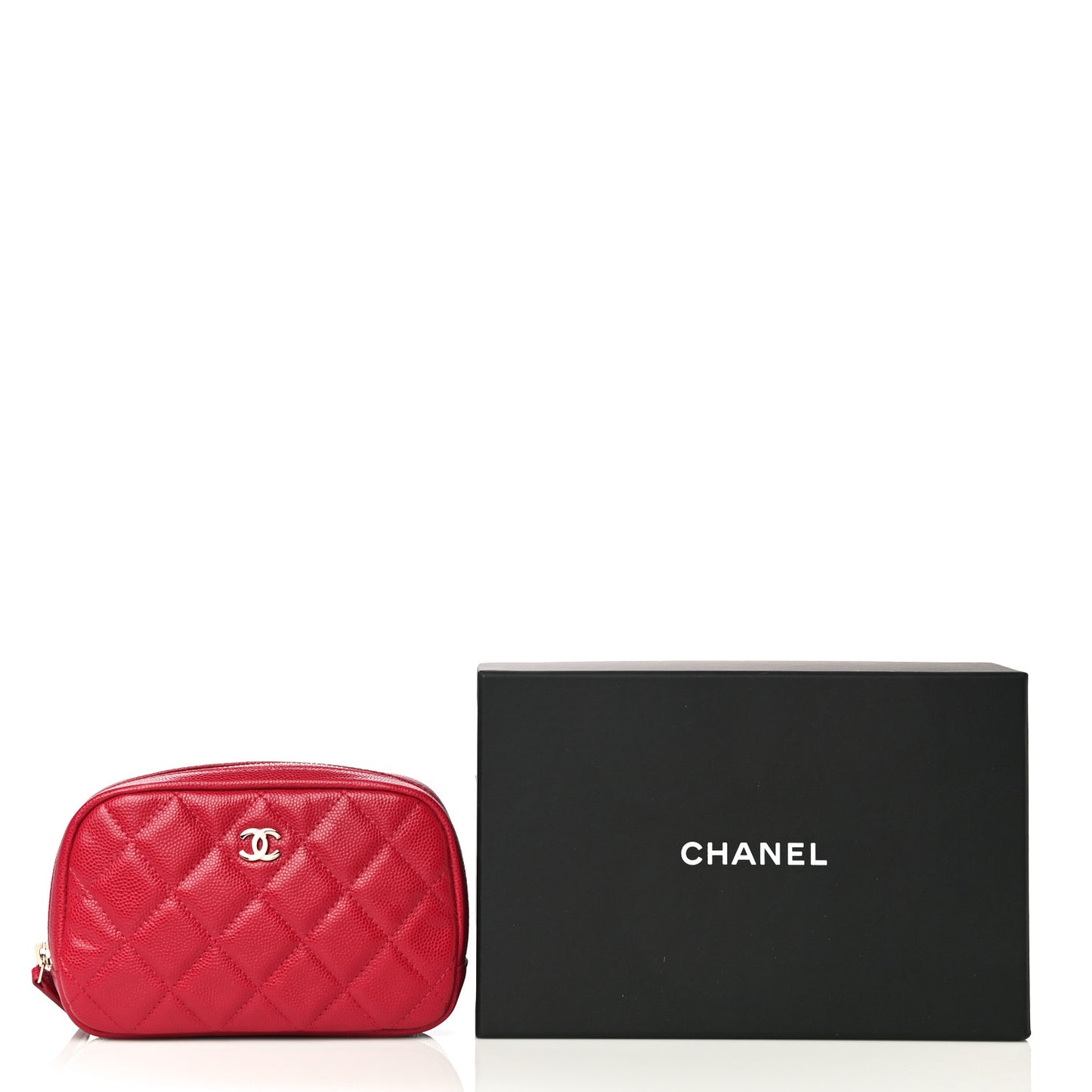 Caviar Quilted Small Curvy Pouch Cosmetic Case Dark Pink