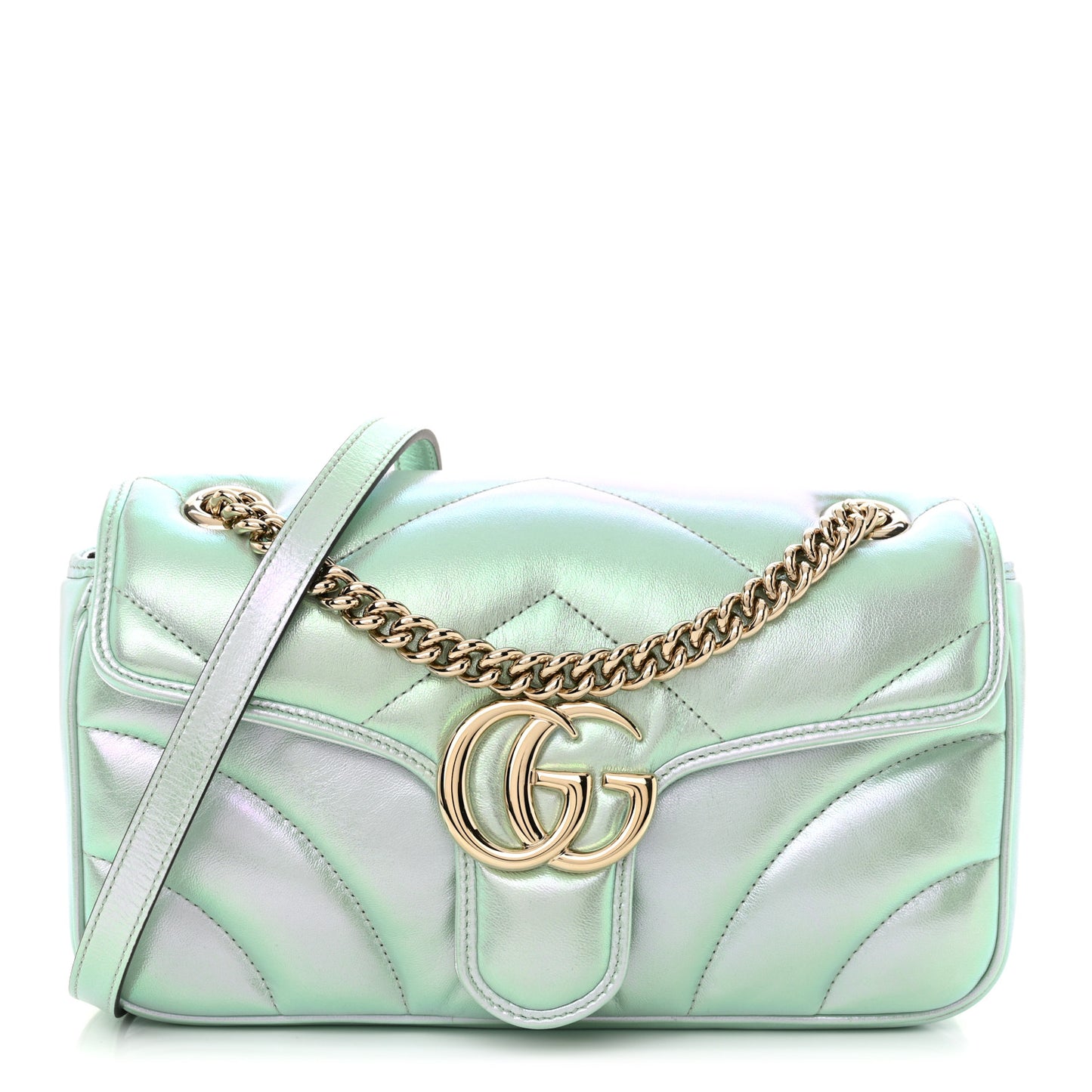 Iridescent Nappa Chevron Matelasse Small GG Marmont Shoulder Bag Iridescent Salvy Green
