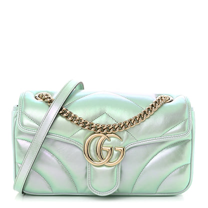 Gucci Iridescent Nappa Chevron Matelasse Small GG Marmont Shoulder Bag Iridescent Salvy Green 1 of 10