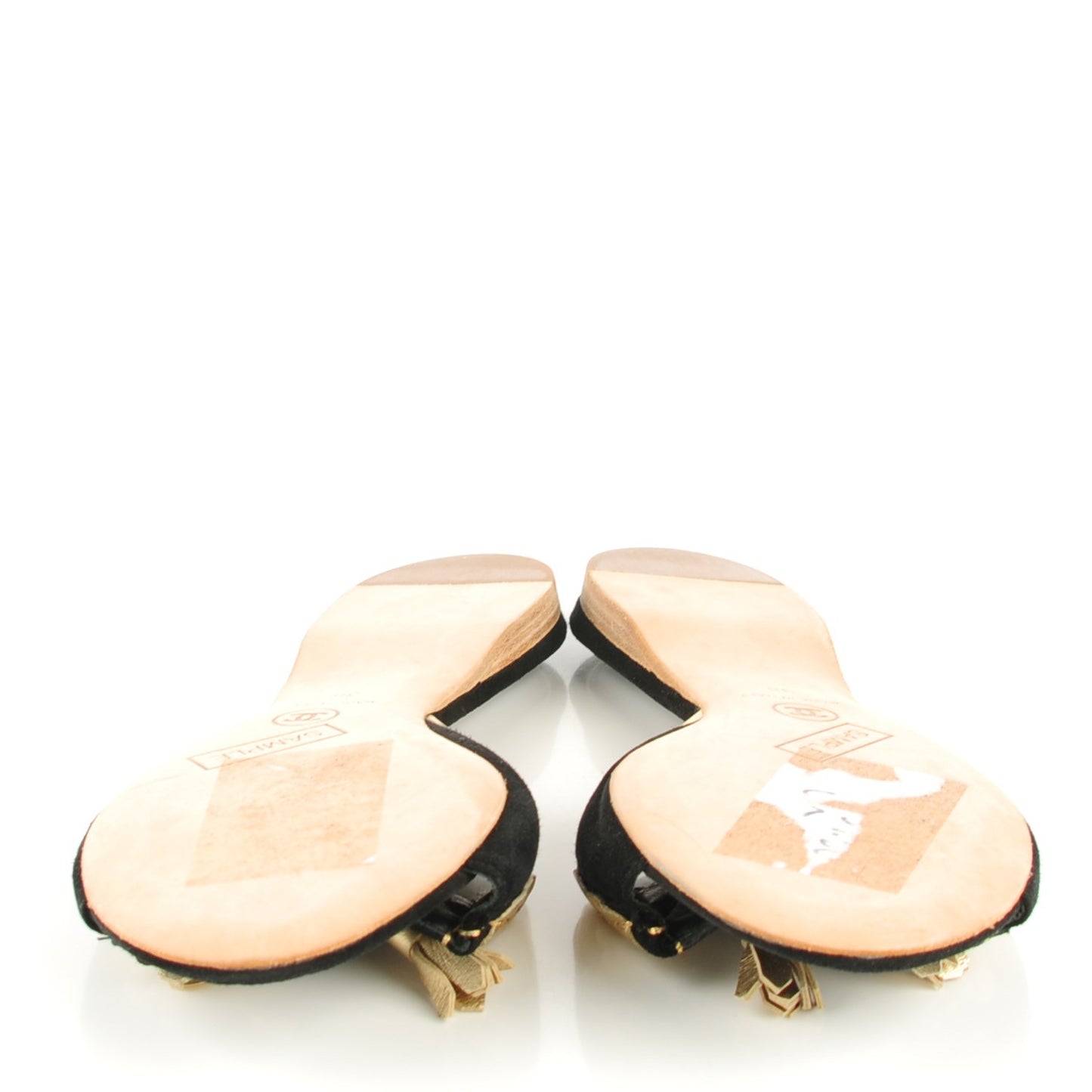 Metallic Lambskin Suede Tassel Sandals 38 Black Gold