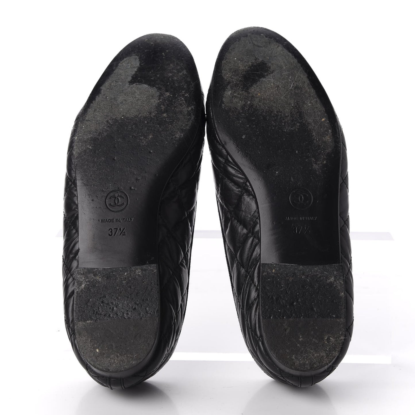 Aged Calfskin Quilted CC Cap Toe Ballerina Flats 37.5 Black