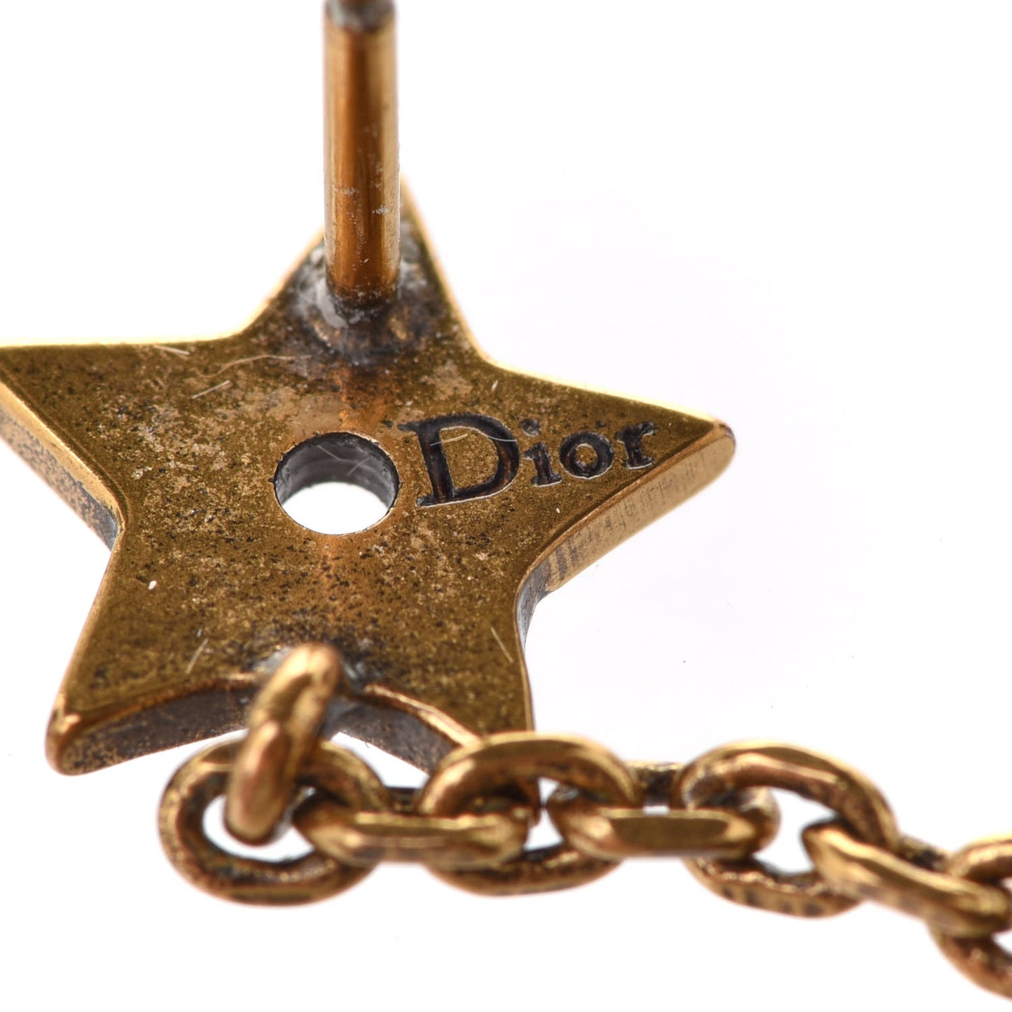 Metal Pearl Bee Star CD Drop Chain Earrings Aged Gold
