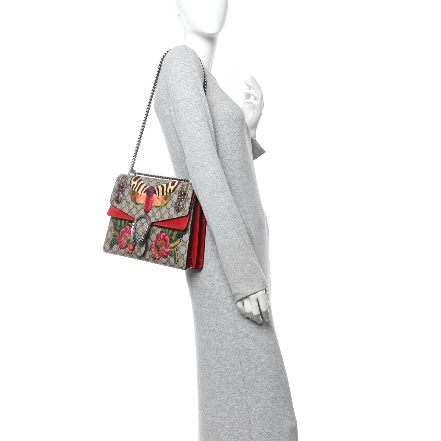 GG Supreme Monogram Embroidered Medium Dionysus Shoulder Bag Beige Hibiscus