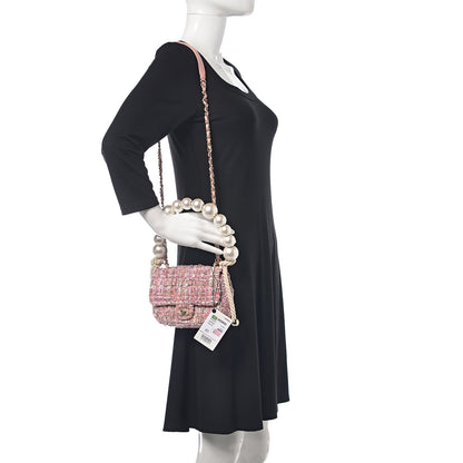 Chanel Tweed Mini Pearl Handle Flap Pink Beige Orange Ecru 2 of 9