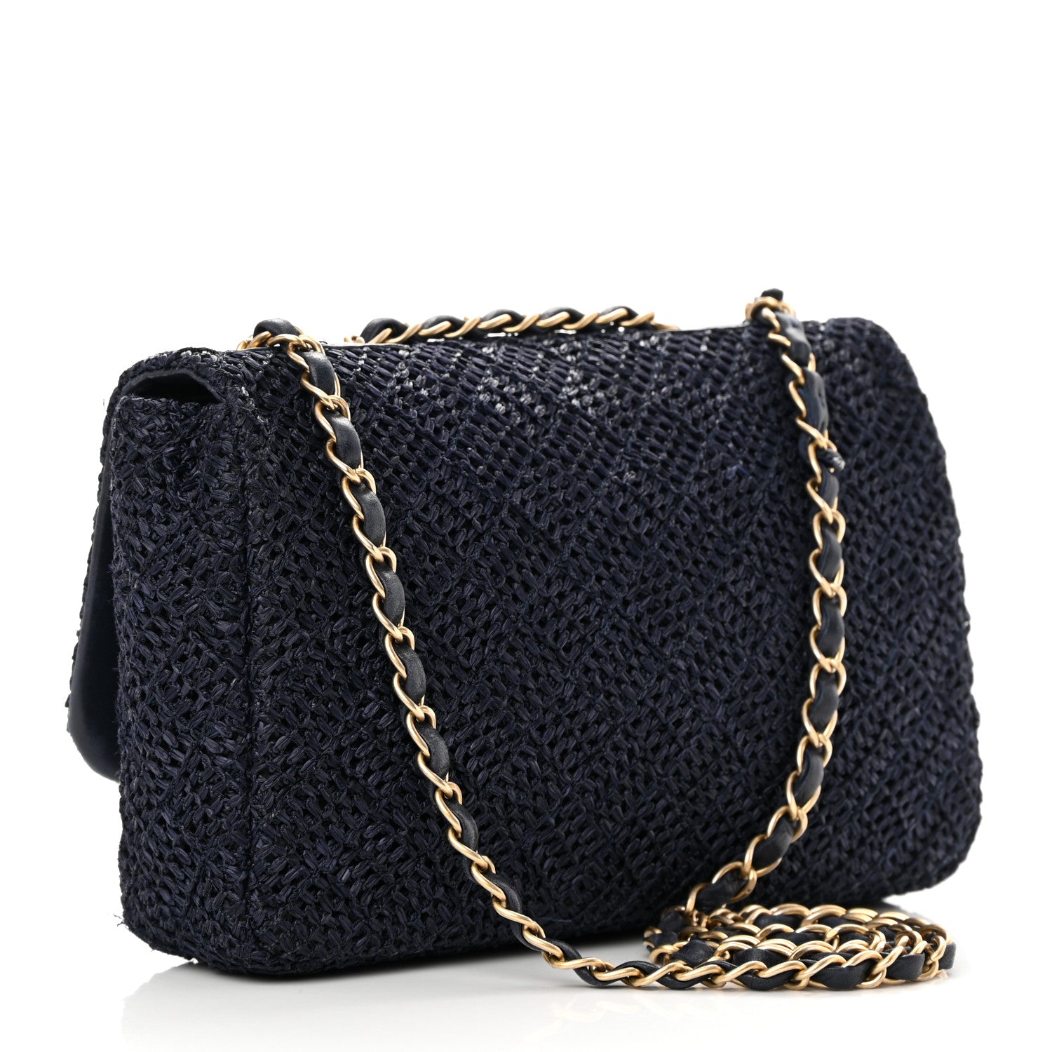 Chanel Woven Nylon Medium Single Flap Blue 3 of 16