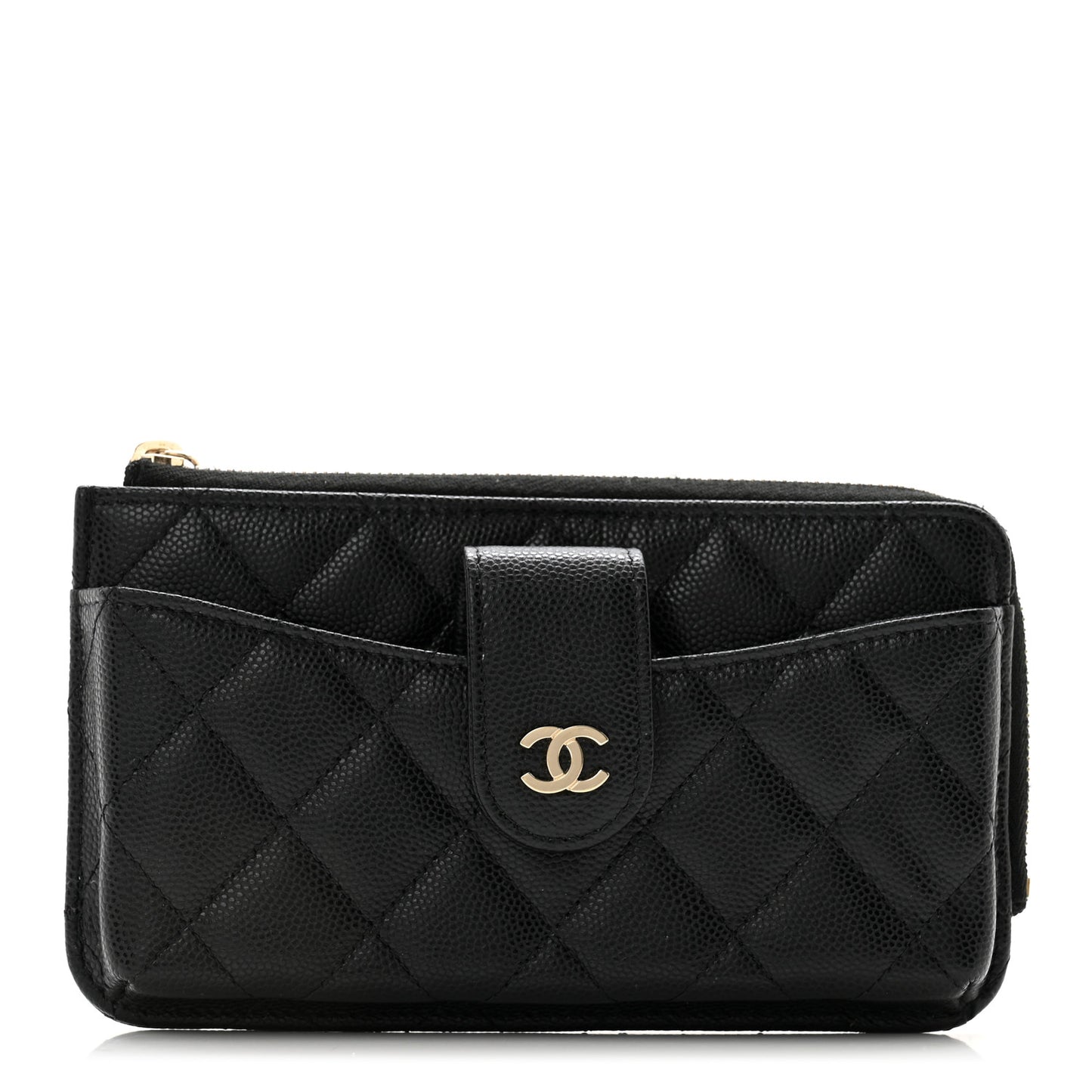 Caviar Quilted Phone Holder Zip Clutch Black