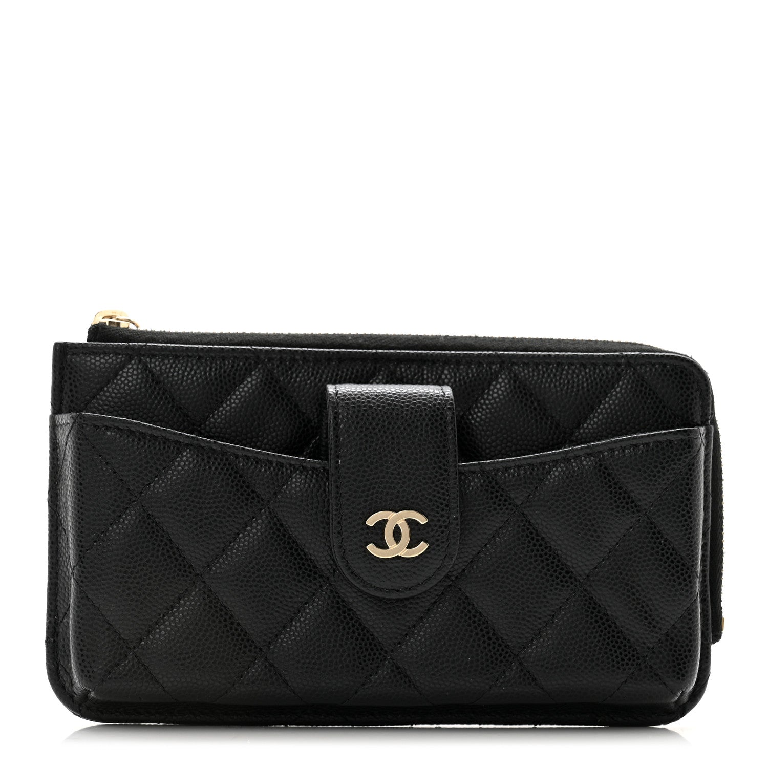 Chanel Caviar Quilted Phone Holder Zip Clutch Black 1 of 10