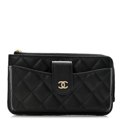 Chanel Caviar Quilted Phone Holder Zip Clutch Black 1 of 10