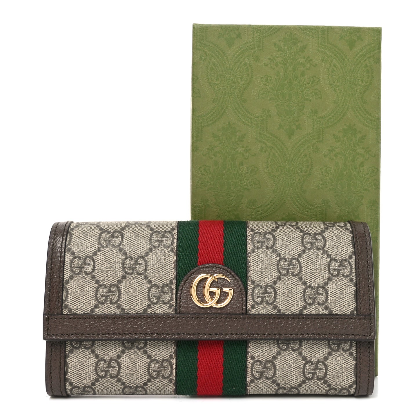 GG Supreme Monogram Web Ophidia Continental Wallet Brown