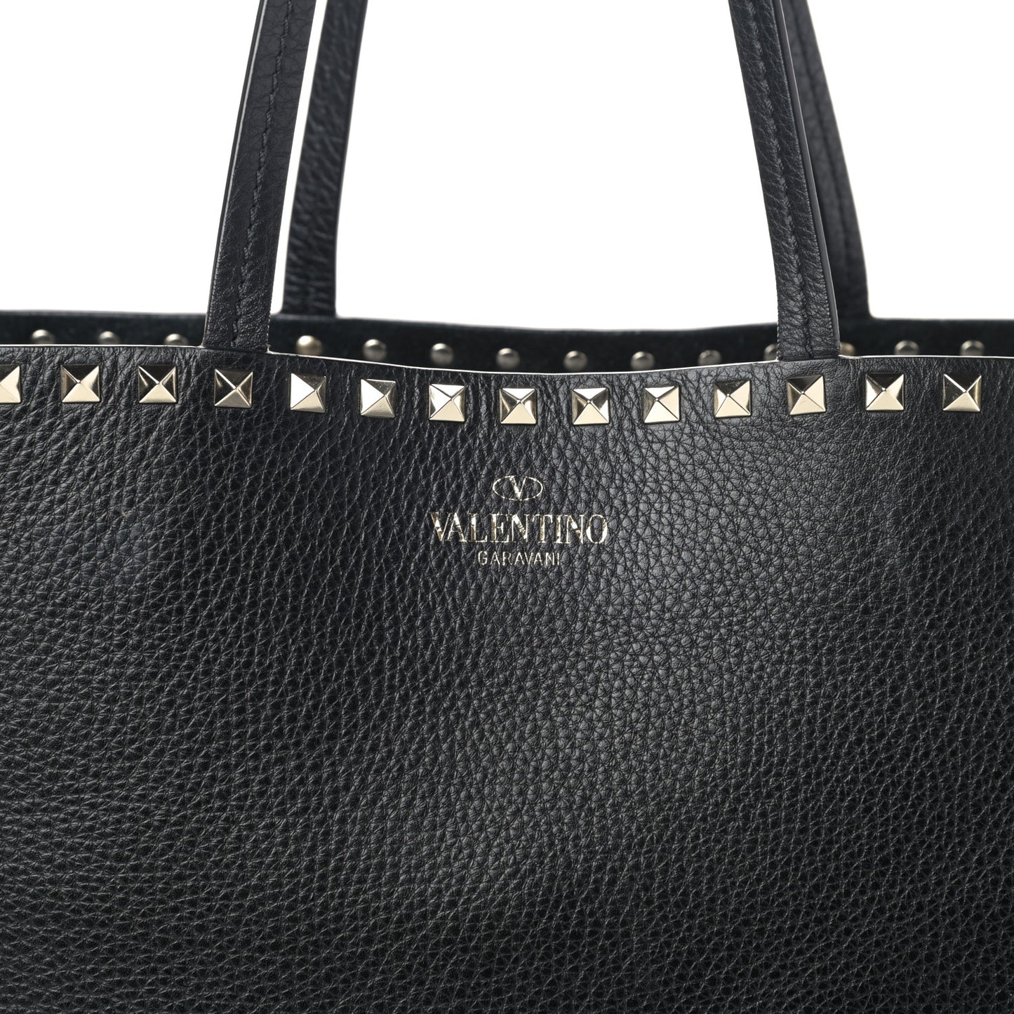 Grained Calfskin Rockstud Shoulder Tote Black