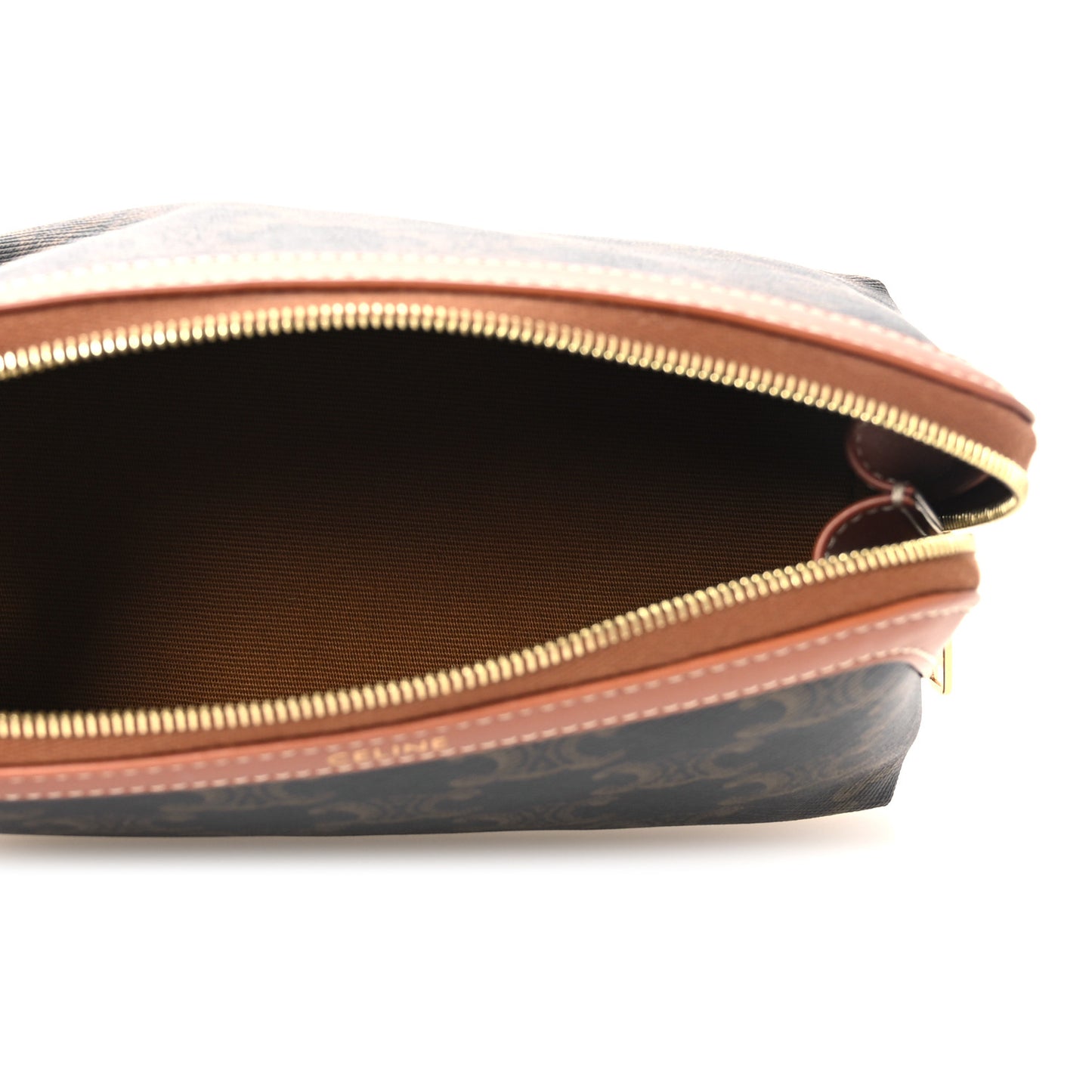 Triomphe Canvas Calfskin Small Cosmetic Pouch Tan