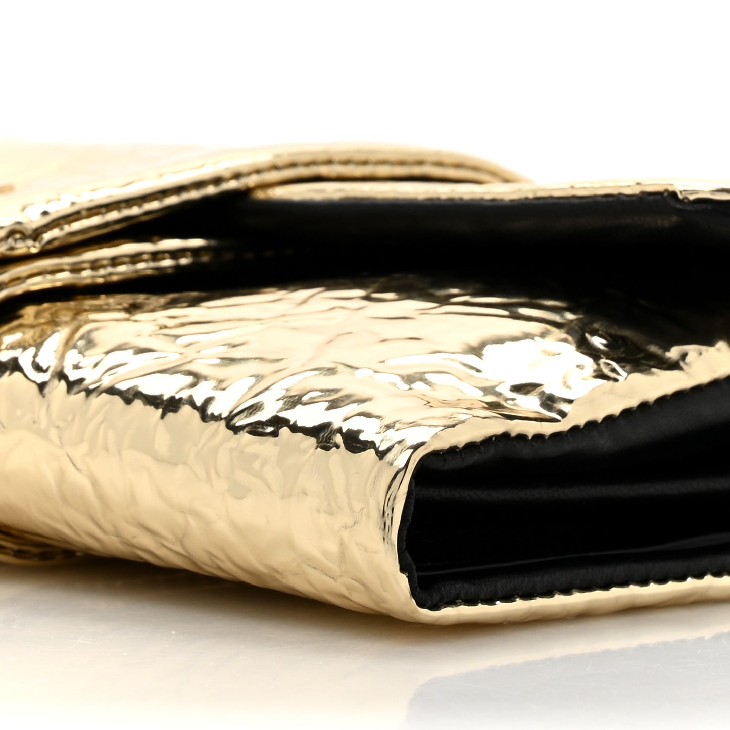 Metallic Crinkled Patent Calfskin Flip Shoulder Bag Gold