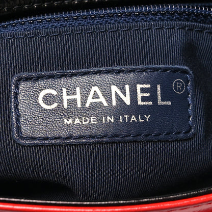 Chanel Shiny Goatskin Quilted Tri-Color Flap Black Red Navy 6 of 10