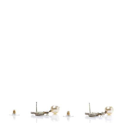Chanel Crystal Pearl CC Drop Earrings Gold 3 of 5