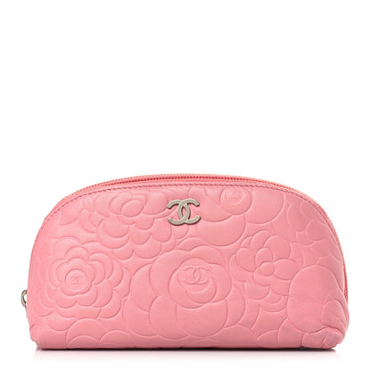 Chanel Lambskin Camellia Embossed Cosmetic Case Pink 1 of 8