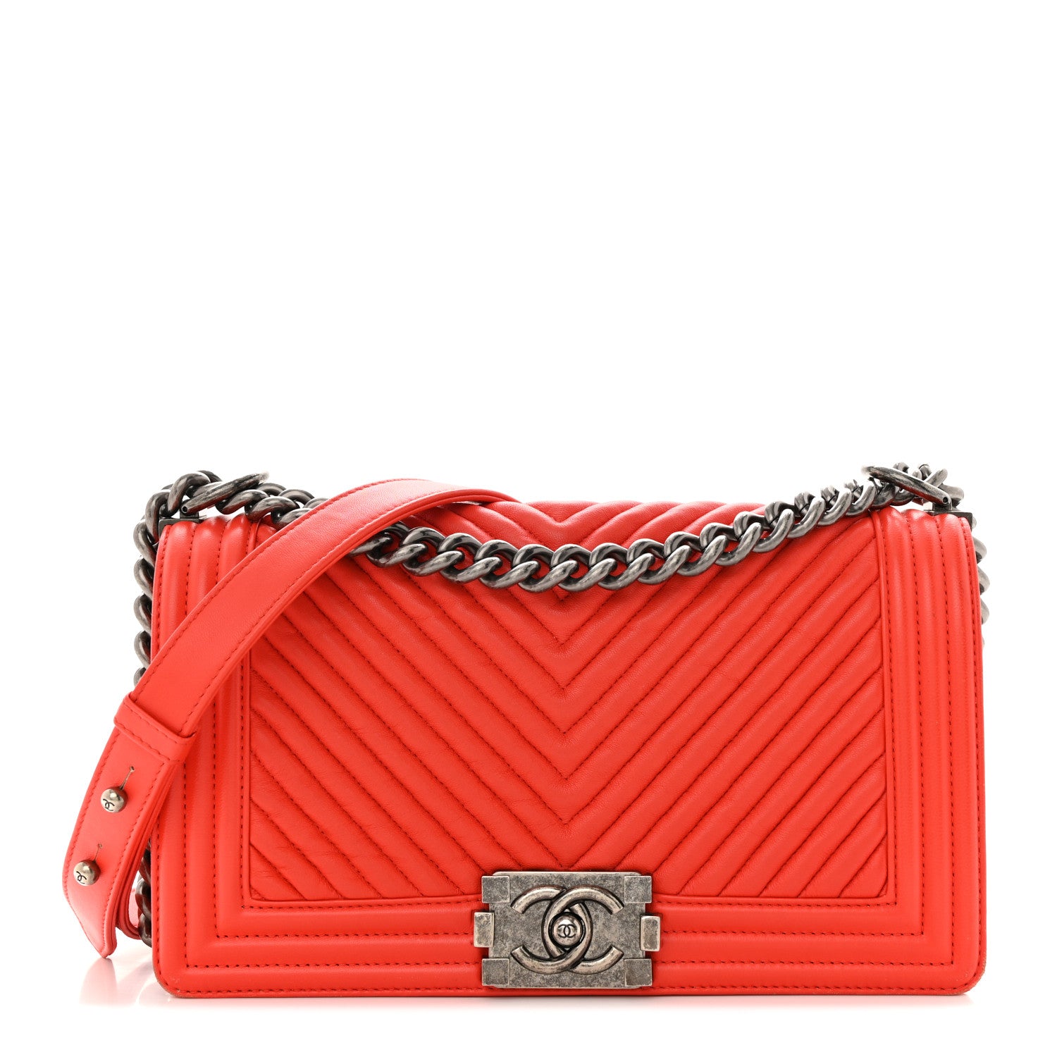 Chanel Wrinkled Lambskin Chevron Quilted Medium Boy Flap Orange 1 of 15