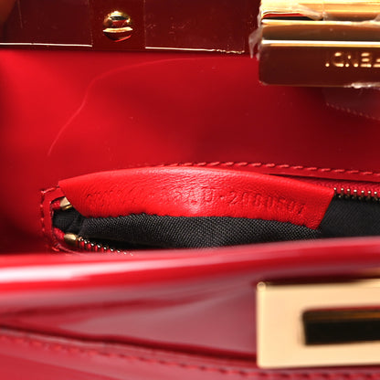Fendi Vitello Vernice Mou Mini Peekaboo Iconic Satchel Rosso Cardinale 7 of 10