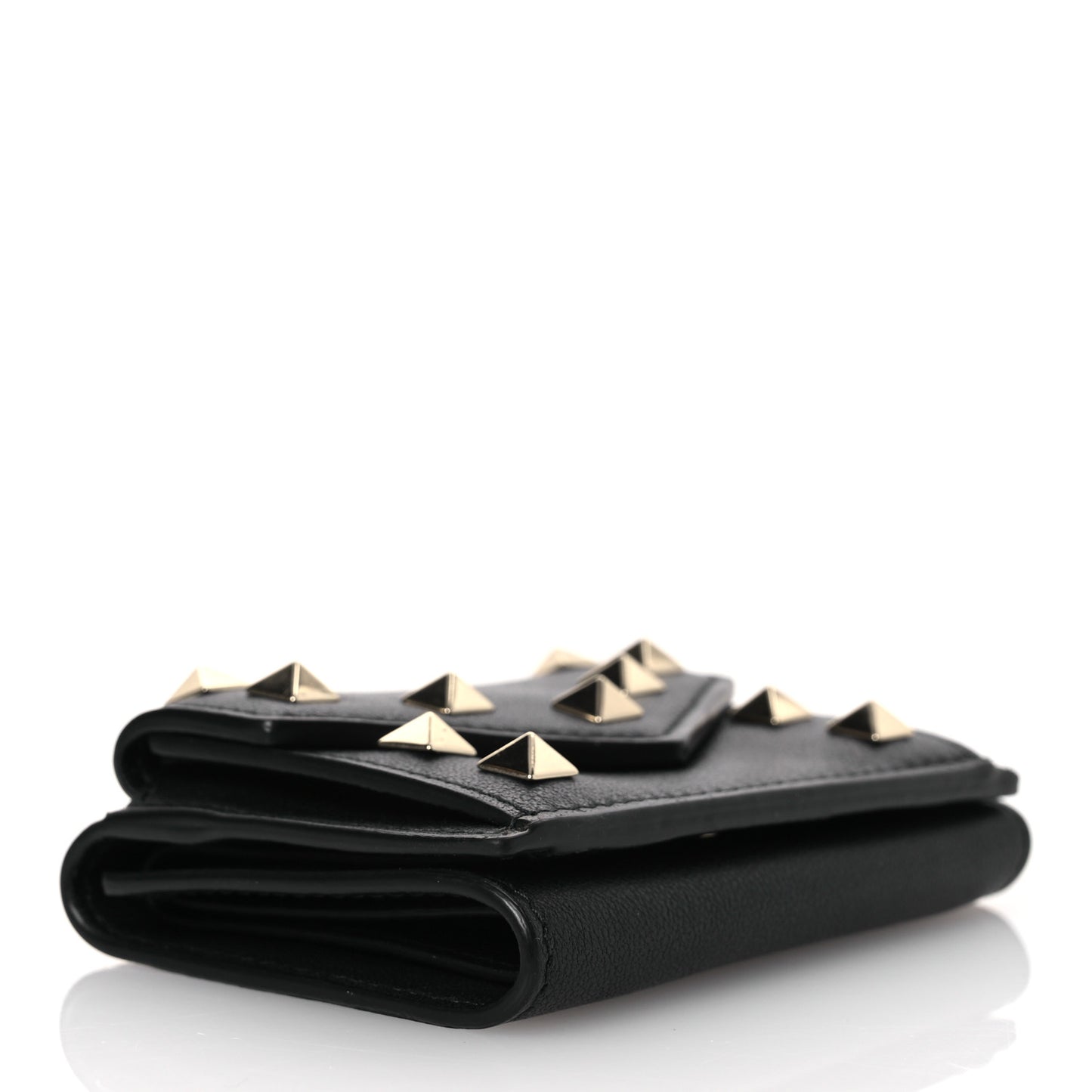 Calfskin Small Rockstud Wallet  Black