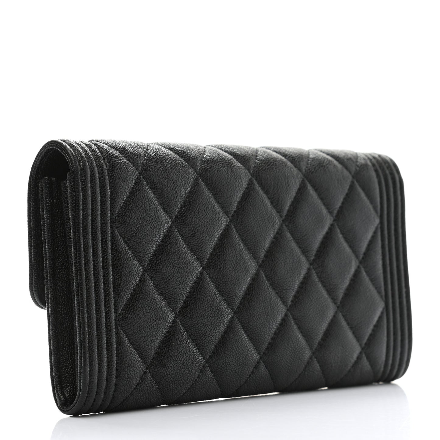 Caviar Quilted Long Boy Flap Wallet Black