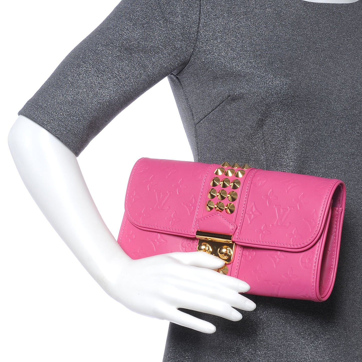 Calfskin Embossed Courtney Pochette Clutch Fuchsia