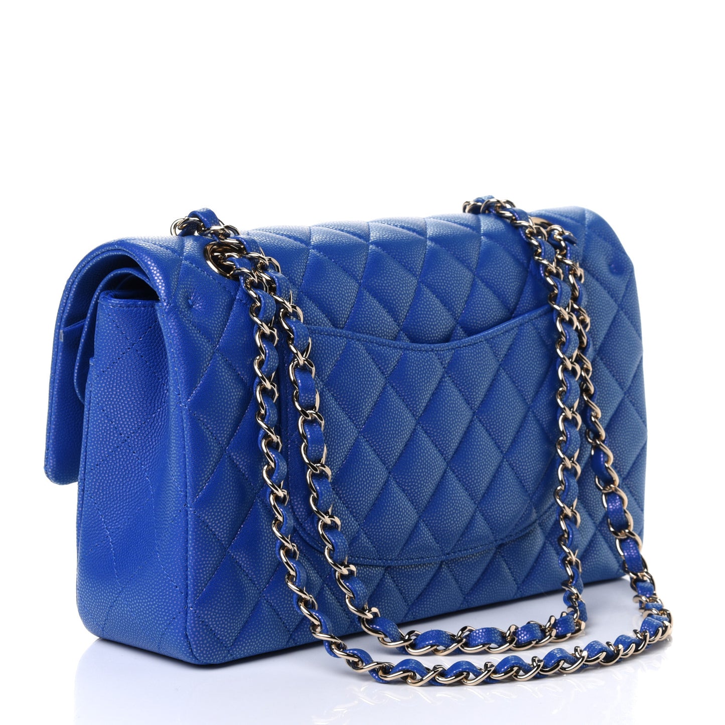 Iridescent Caviar Quilted Medium Double Flap Blue